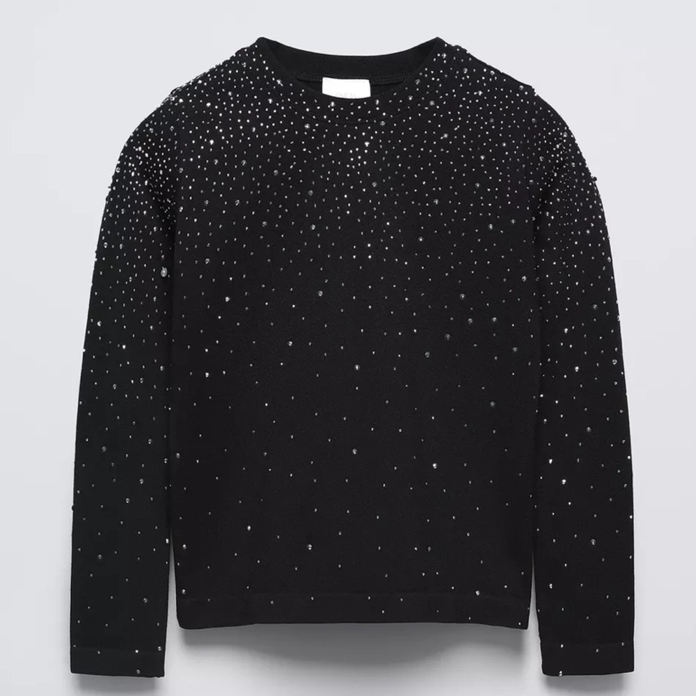 Zara Black Long Sleeve Tee with Silver Accents